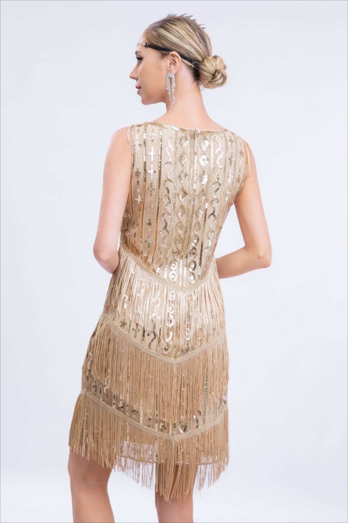 Sequin Fringe Sleeveless Tiered Mini Dress - View 7