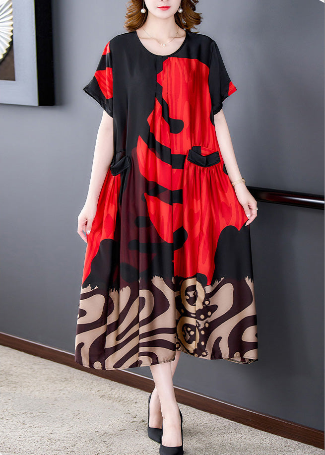 Abstract Graphic Print Round Neck Short Sleeve Pocket Midi Dress - View 3
