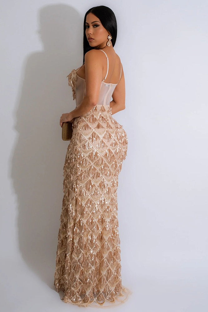 Sequin Spaghetti Strap Corset Bustier Mermaid Maxi Dress - View 2