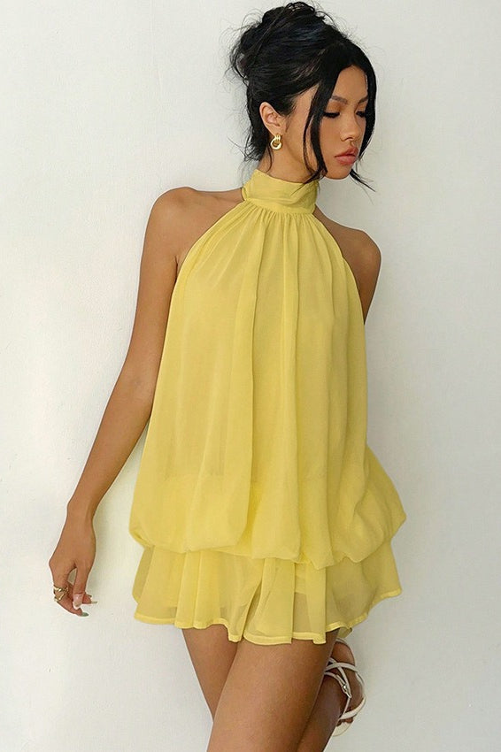 Chiffon Halter Neck Tiered A-Line Mini Dress - View 4