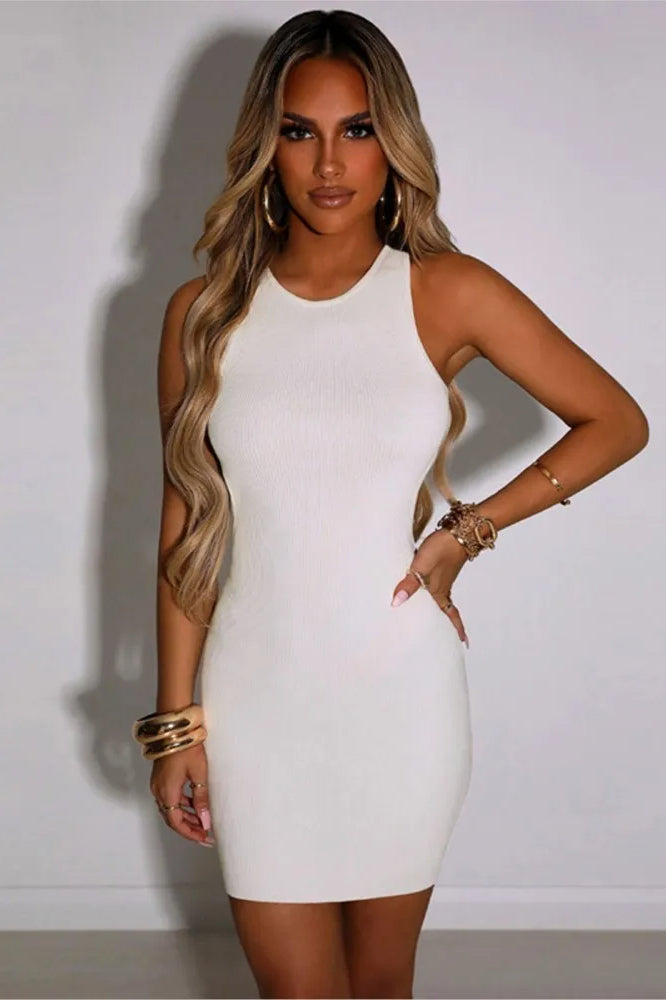 Ribbed Lace Up Mini Dress in Black - View 8