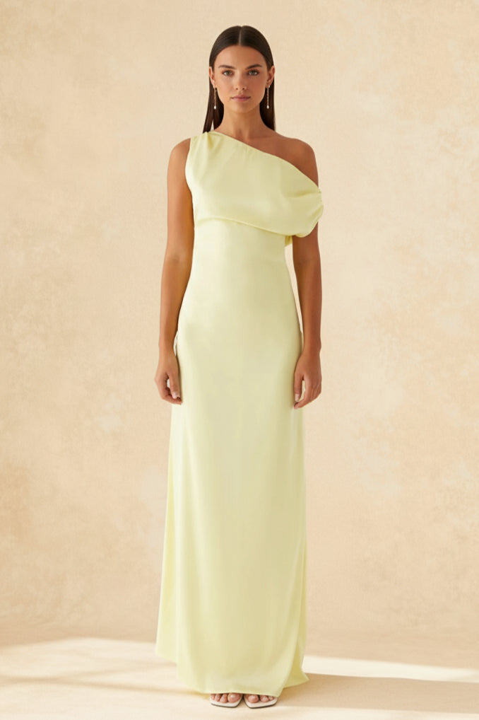 Satin One Shoulder Draped Mermaid Gown - View 8