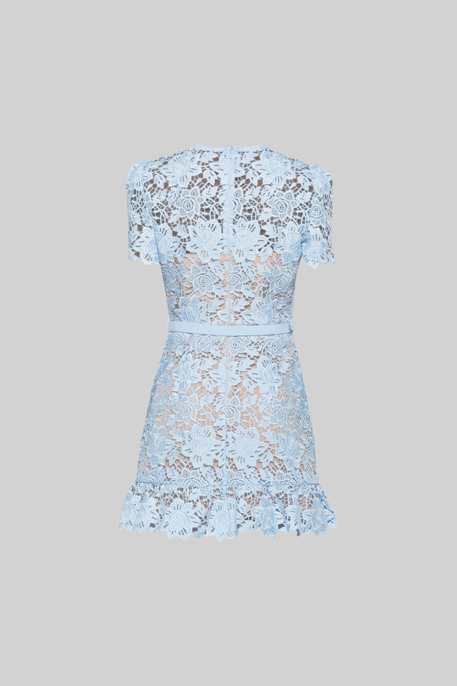 Floral Lace Short Sleeve Belted Pocket Button Front Mini Dress - View 10