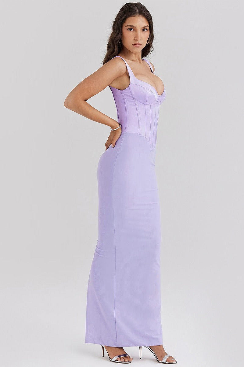 Corset Bodice Wide Strap Sweetheart Neck Column Bodycon Maxi Gown - View 2