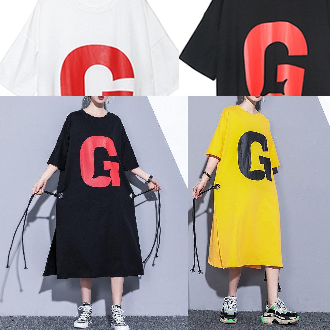 Graphic Letter Crew Neck Short Sleeve Side Slit Midi Dress - View 5