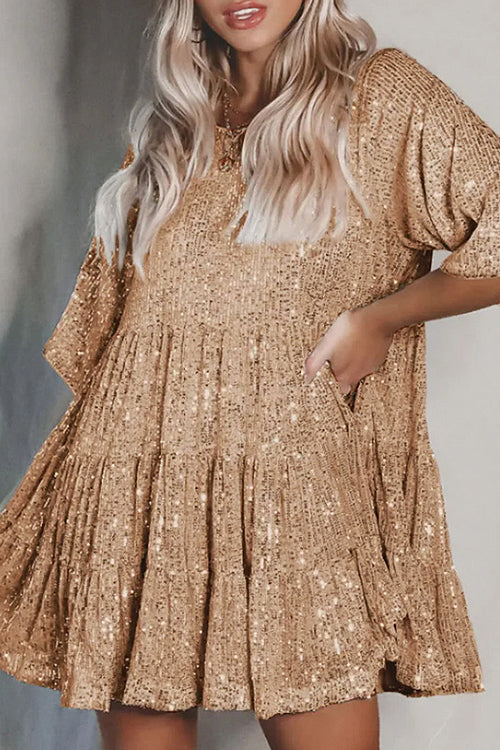 Sequin Long Sleeve Tiered Fit and Flare Mini Dress - View 7