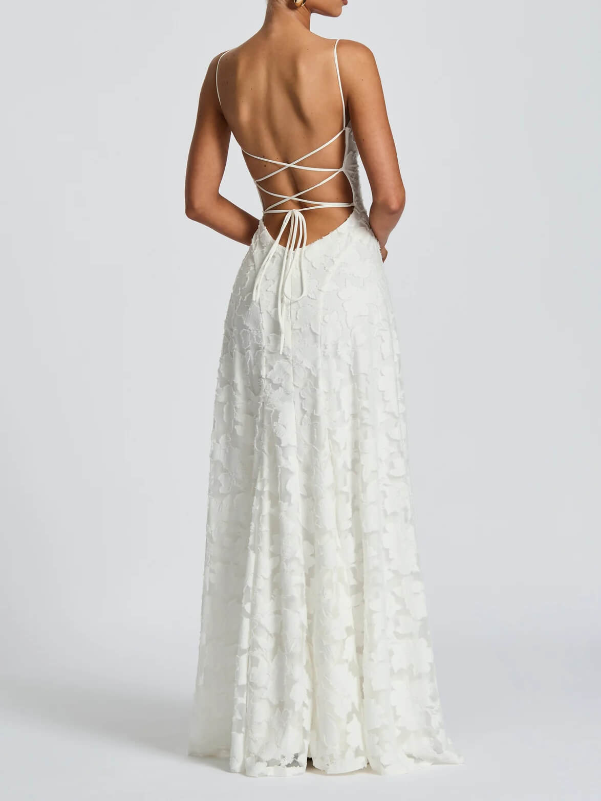 Floral Applique Spaghetti Strap Sleeveless A-Line Maxi Dress - View 7
