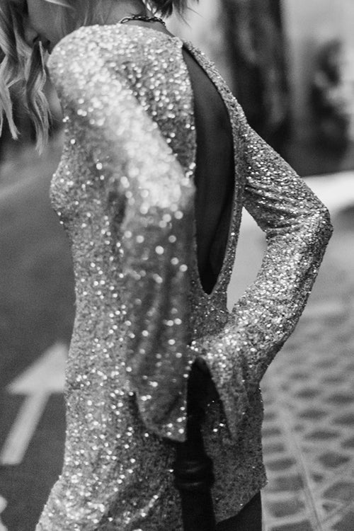 Sequin Round Neck Long Sleeve Mini Party Dress - View 11
