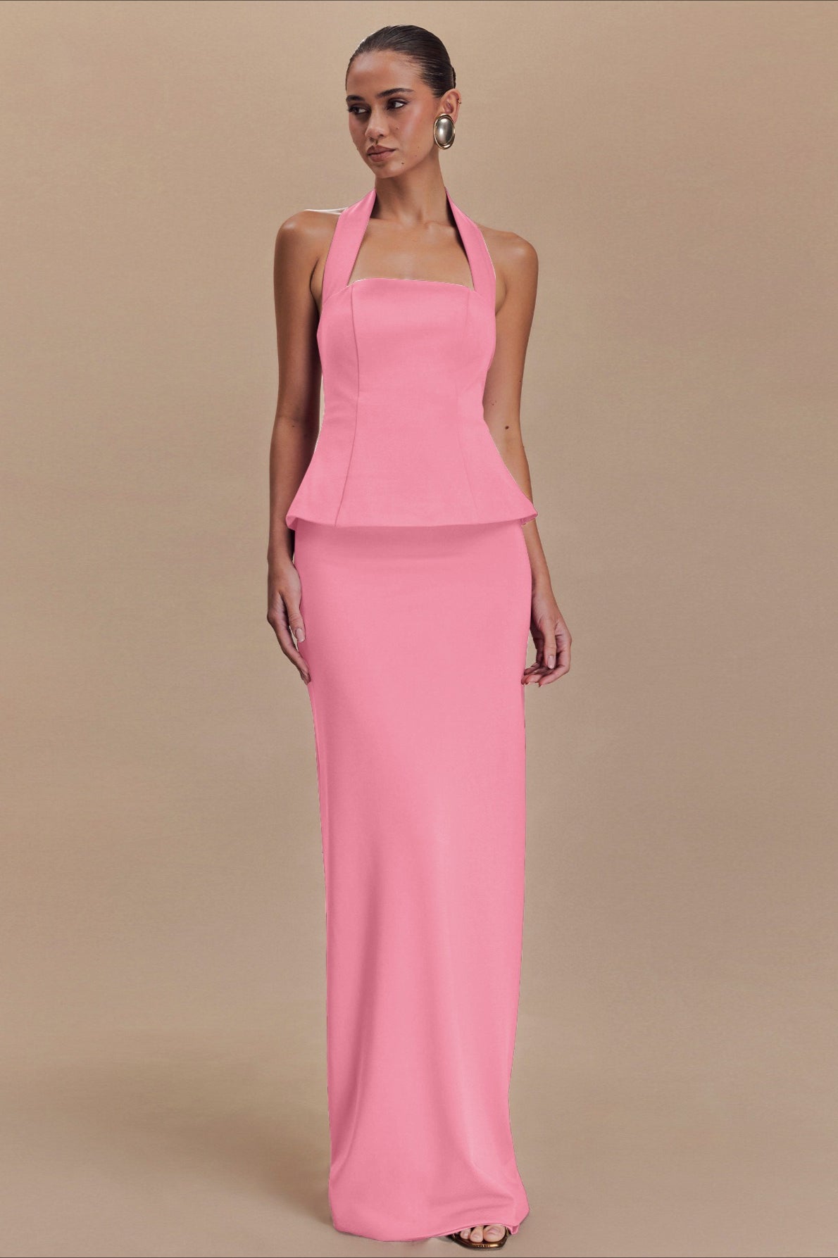 Halter Neck Backless Peplum Maxi Gown - View 11