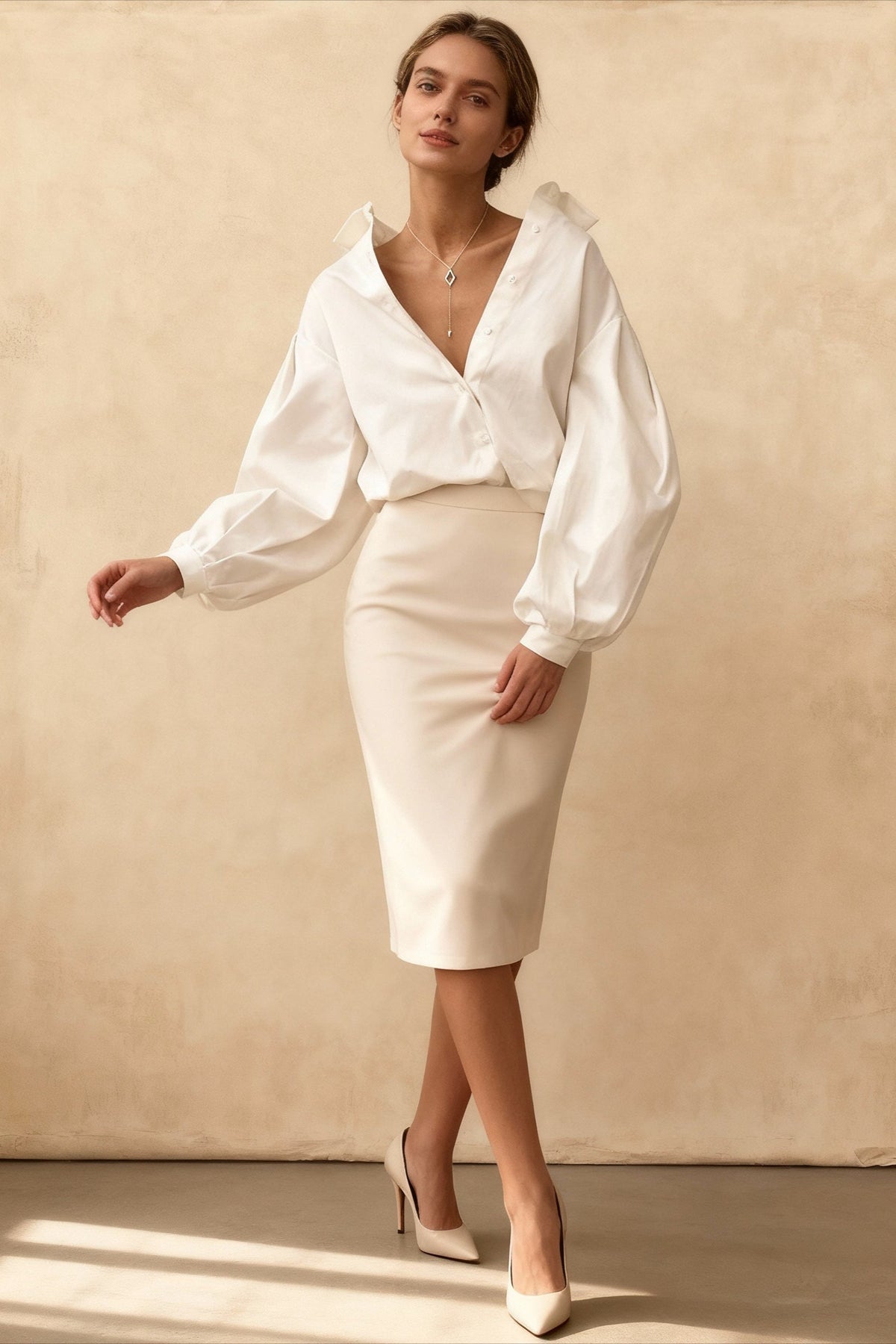 Off Shoulder Puff Sleeve Button Front Blouse 2