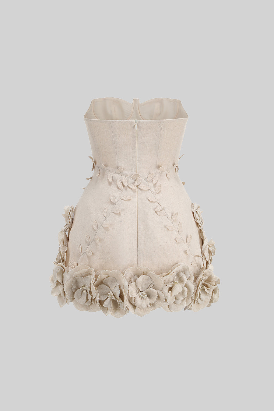 Bustier Dress With 3D Floral Appliqués - Ivoire - View 15