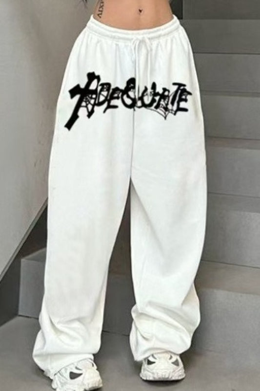 High Waist Drawstring Loose Straight Wide Leg Pants