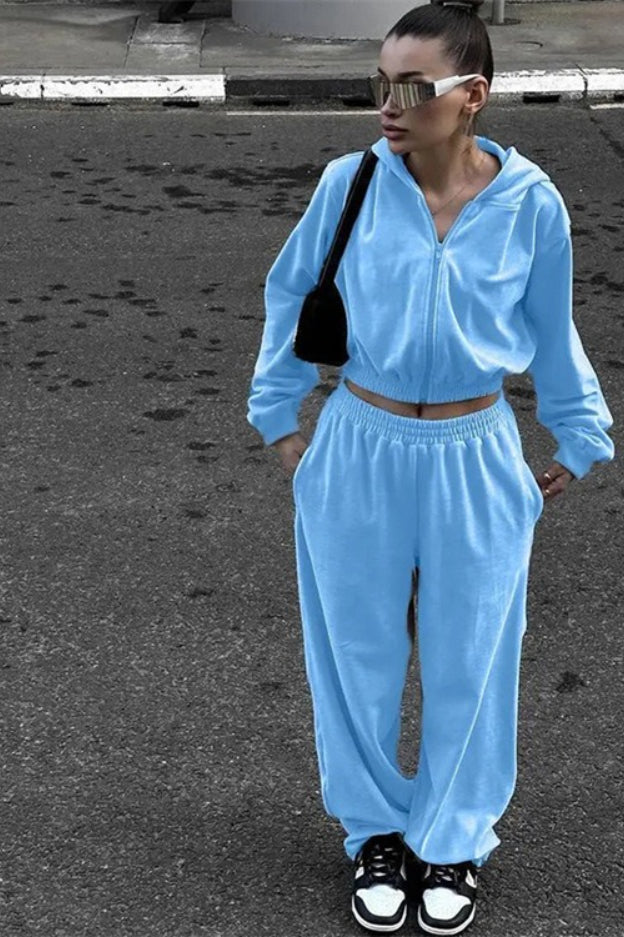 Street Style Zip Hoodie Joggers Activewear Set