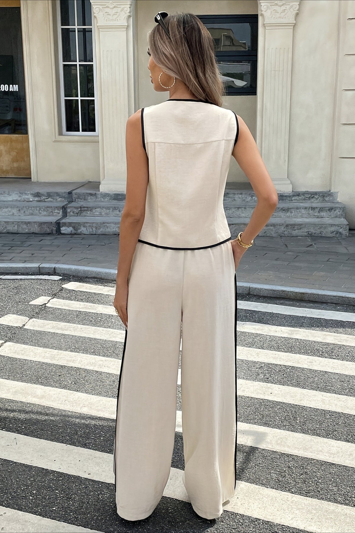 Colorblock Sleeveless Vest Pants Set