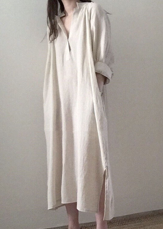 Mandarin Collar Split V-Neck Long Sleeve Side Slit Maxi Dress