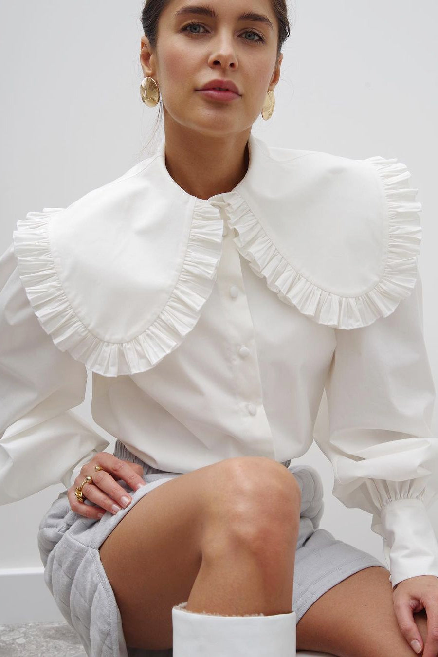 Ruffle Trim Peter Pan Blouse