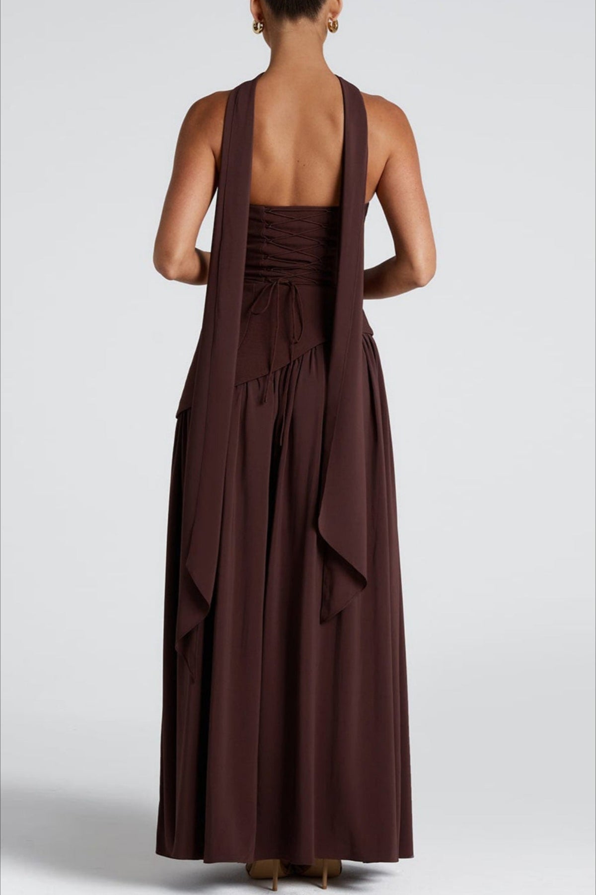 Colorblock Halter Neck High Split Maxi Dress - View 5