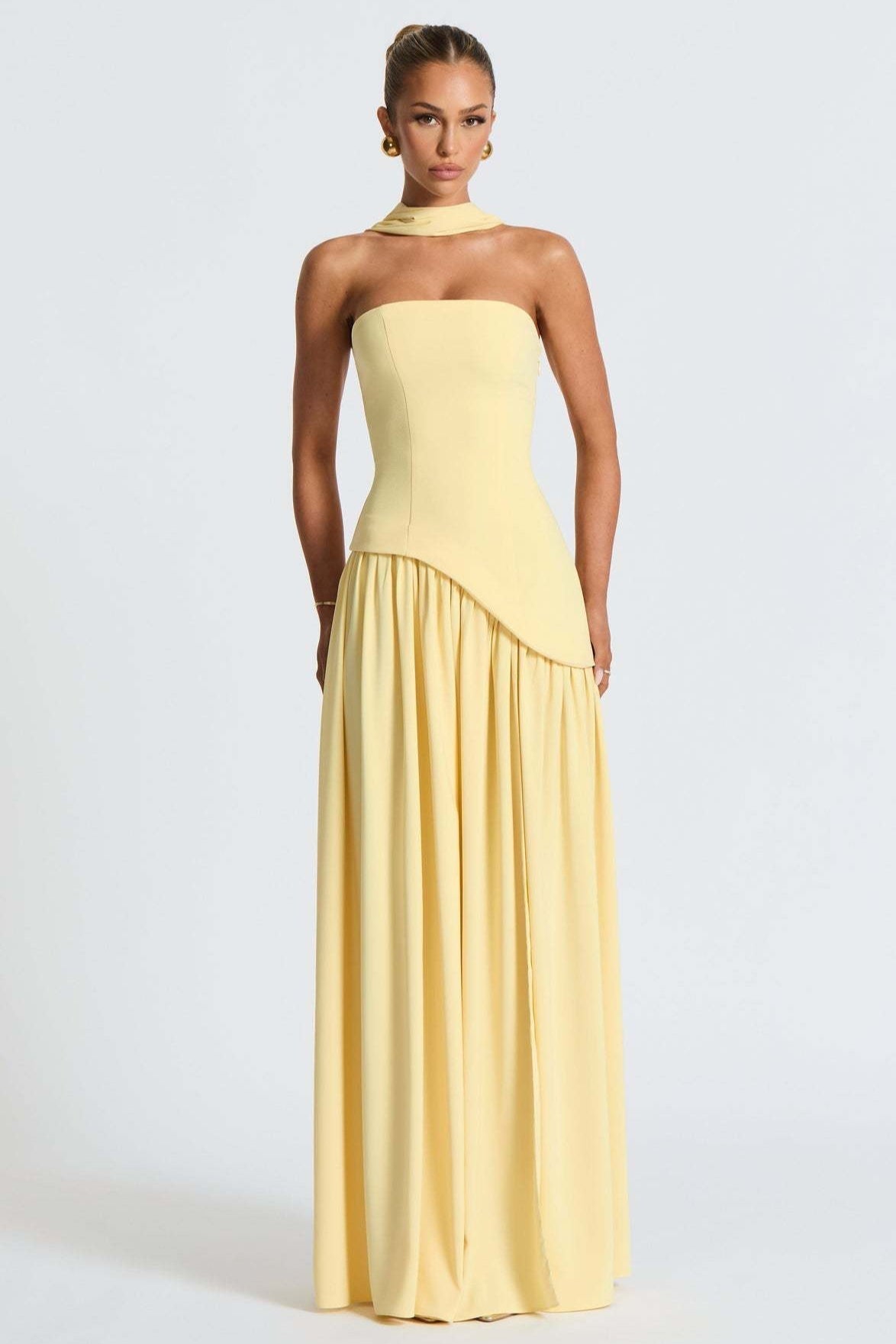 Strapless Scarf Neck High Split Draped Maxi Gown - View 4