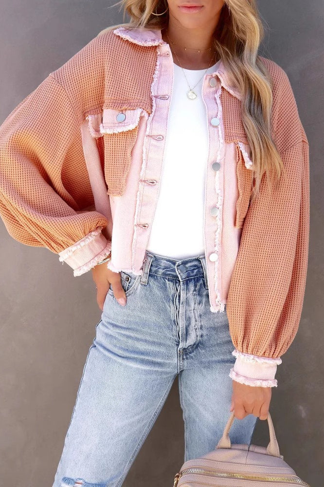 Brushed Waffle Long Sleeve Coat Pink / S coats