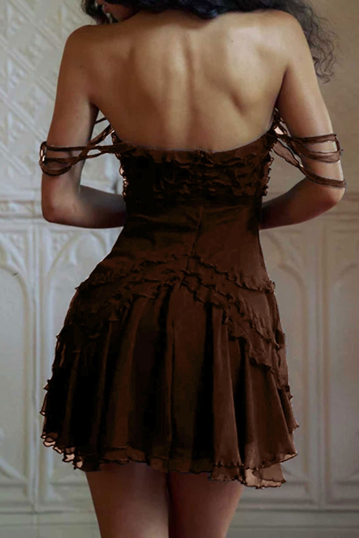 Sheer Mesh Off Shoulder Ruffle Ruched Bodycon Mini Dress - View 9