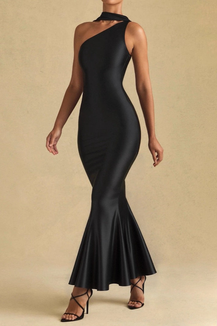 Halter Mermaid Satin Gown Silk Dress - View 3