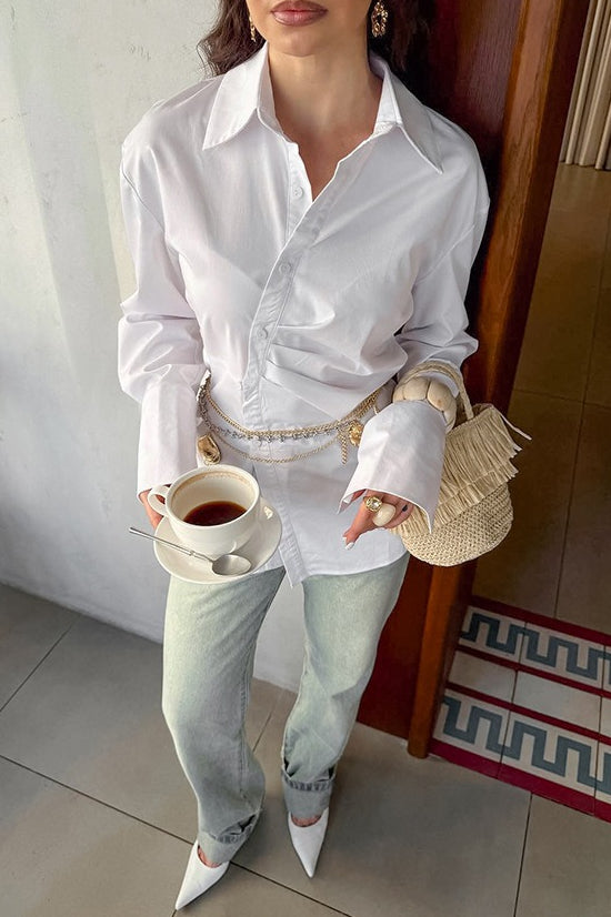 Side Slit Tailored Cotton Blouse