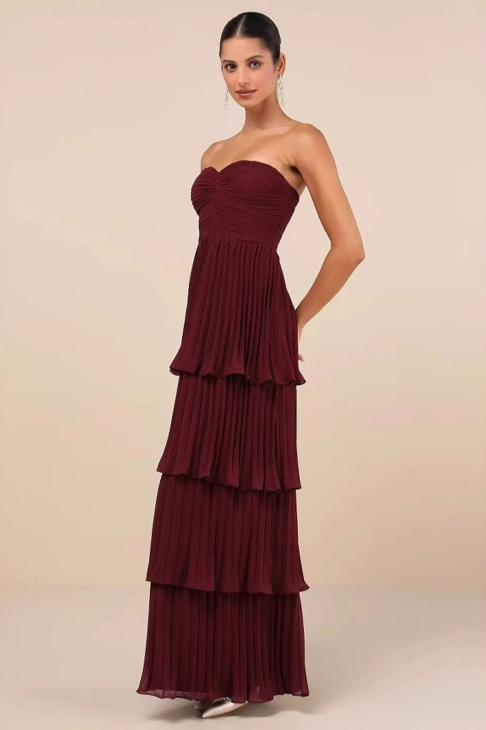 Ruched Bustier Tiered Hem Formal Dress