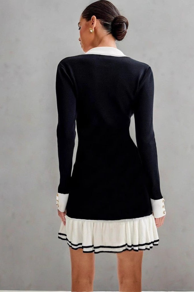 Pearl Button Ruffled Collar Knit Sweater Dress - View 3