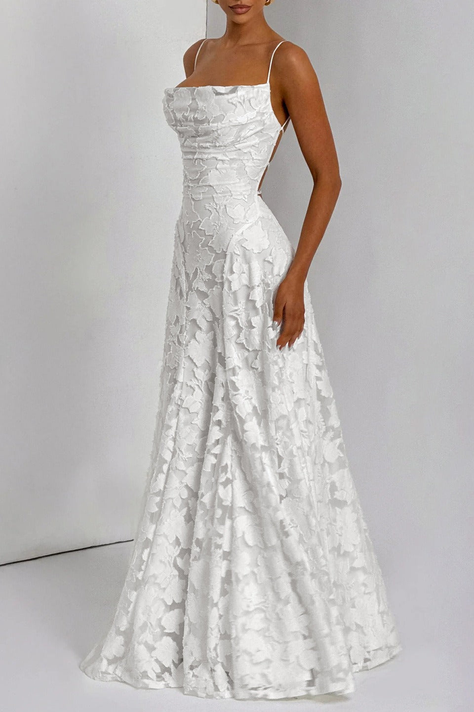 Jacquard Cami Backless Maxi Lace Dress - View 6