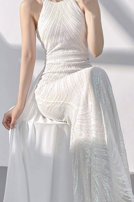 Beaded Sequin Halter Neck Mermaid Maxi Gown - View 4
