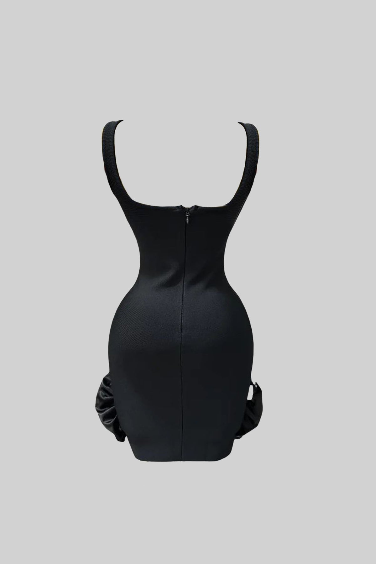 Embellished Bodycon Mini Dress With Crystal Flowers – Black - View 3