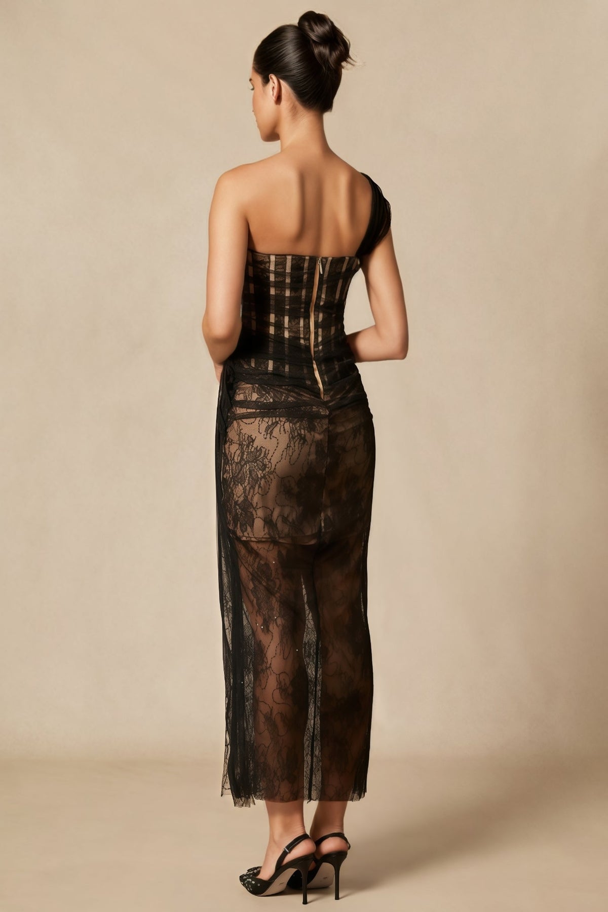 Ezgi One Shoulder Corset Lace Maxi Dress - View 6