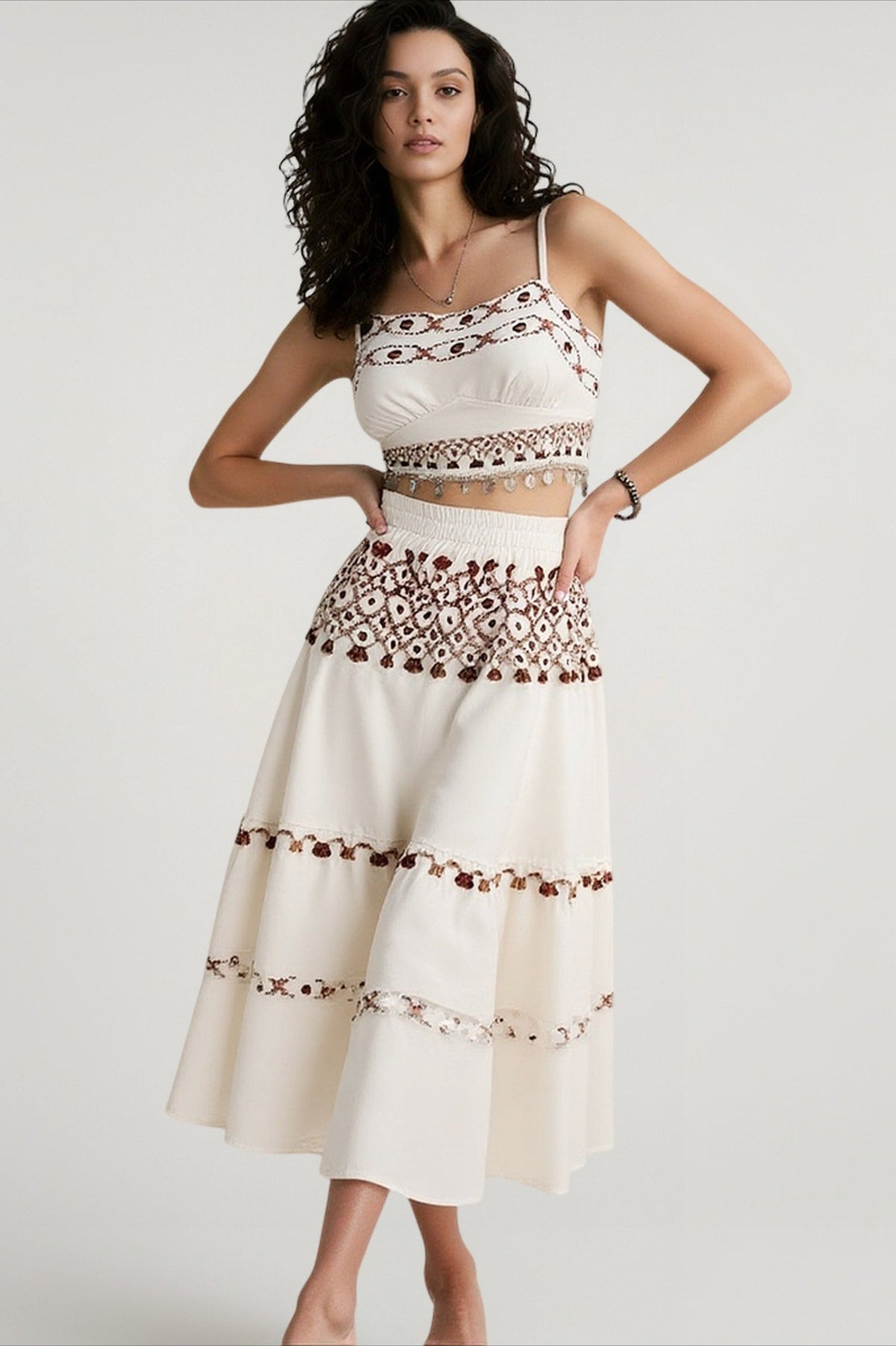 Bohemian Vacation Positioning Printed Beach Suit, Fringed
