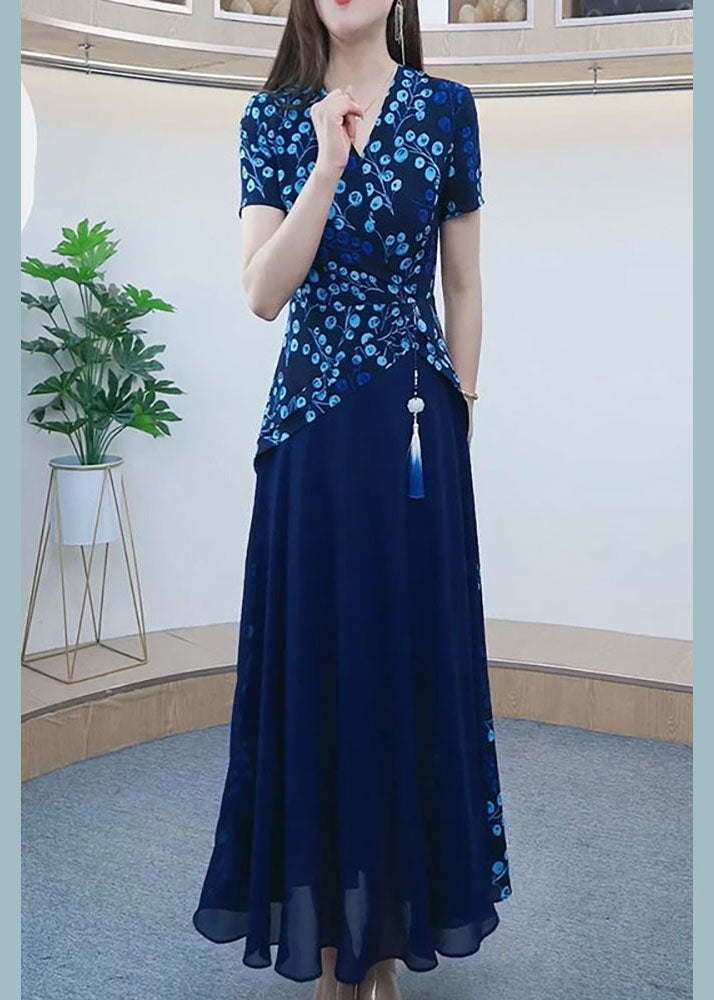 Floral Asymmetrical Panel Wrap Bodice Short Sleeve Maxi Dress - View 4