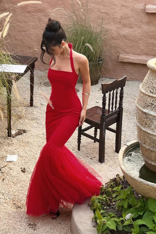 Halter Neck Mermaid Tulle Hem Formal Gown - View 2