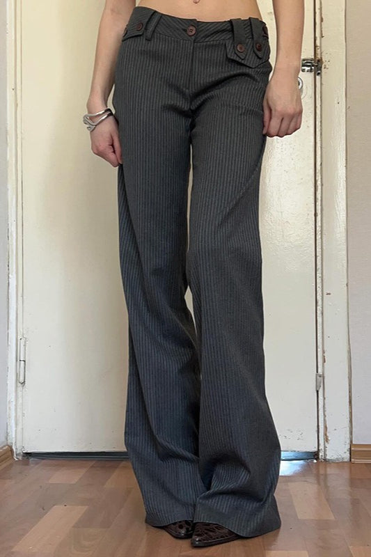 Striped Low Rise Asymmetric Flared Tailored Pants