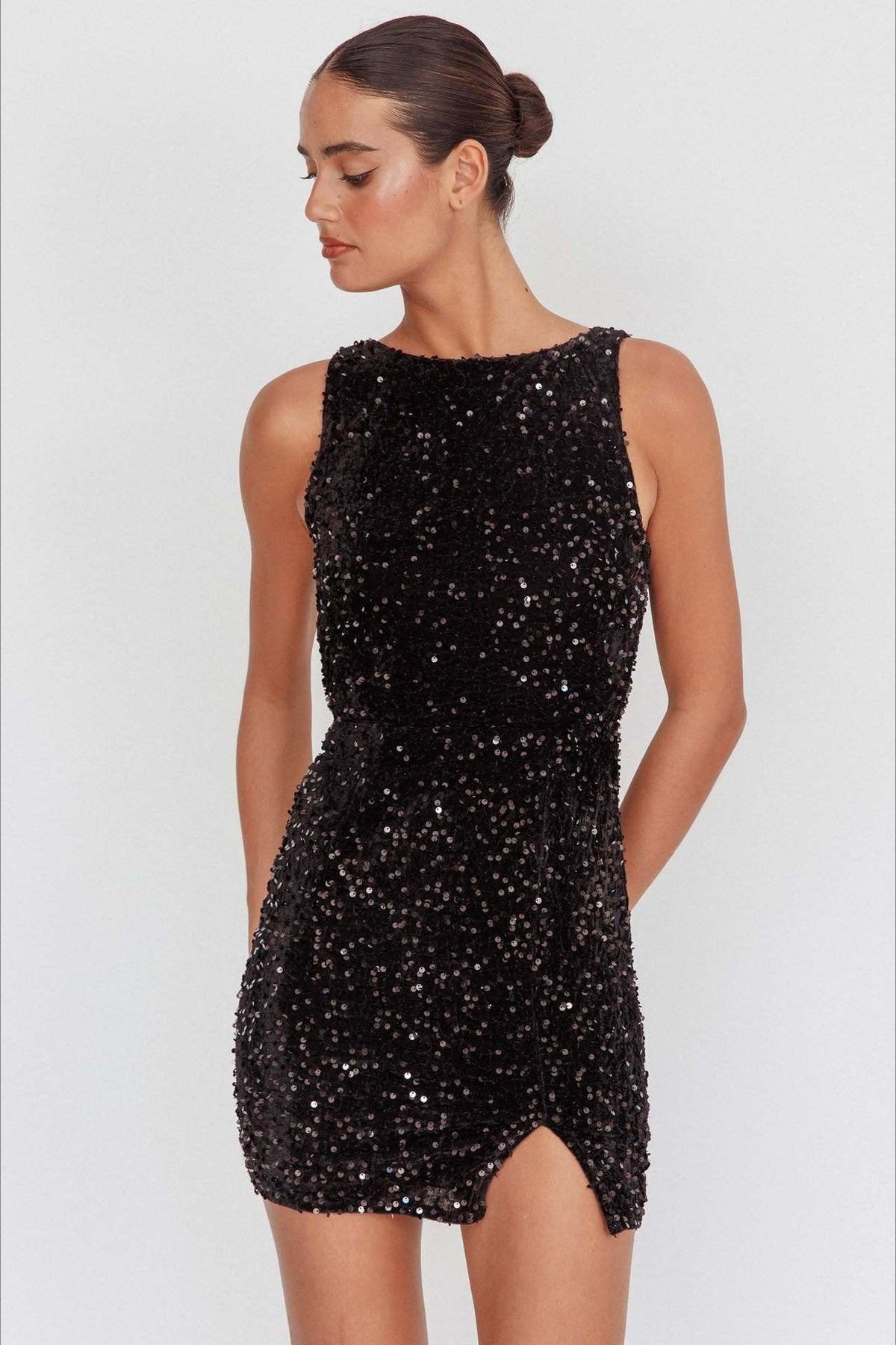 Sequin High Neck Sleeveless Bodycon Mini Party Dress - View 3