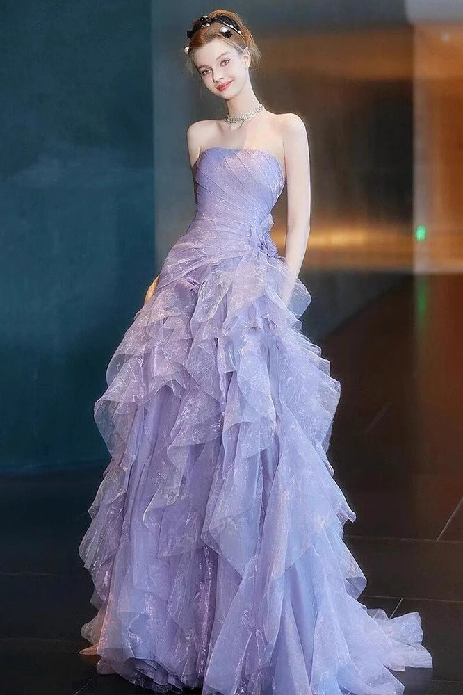 Strapless Tulle Ruched Tiered Ruffle Ball Gown