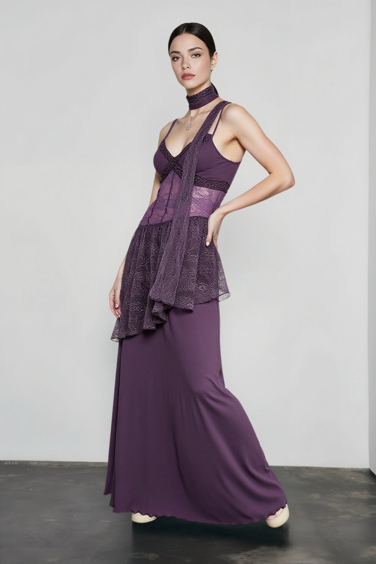 Lace Sheer Mesh Maxi Dress