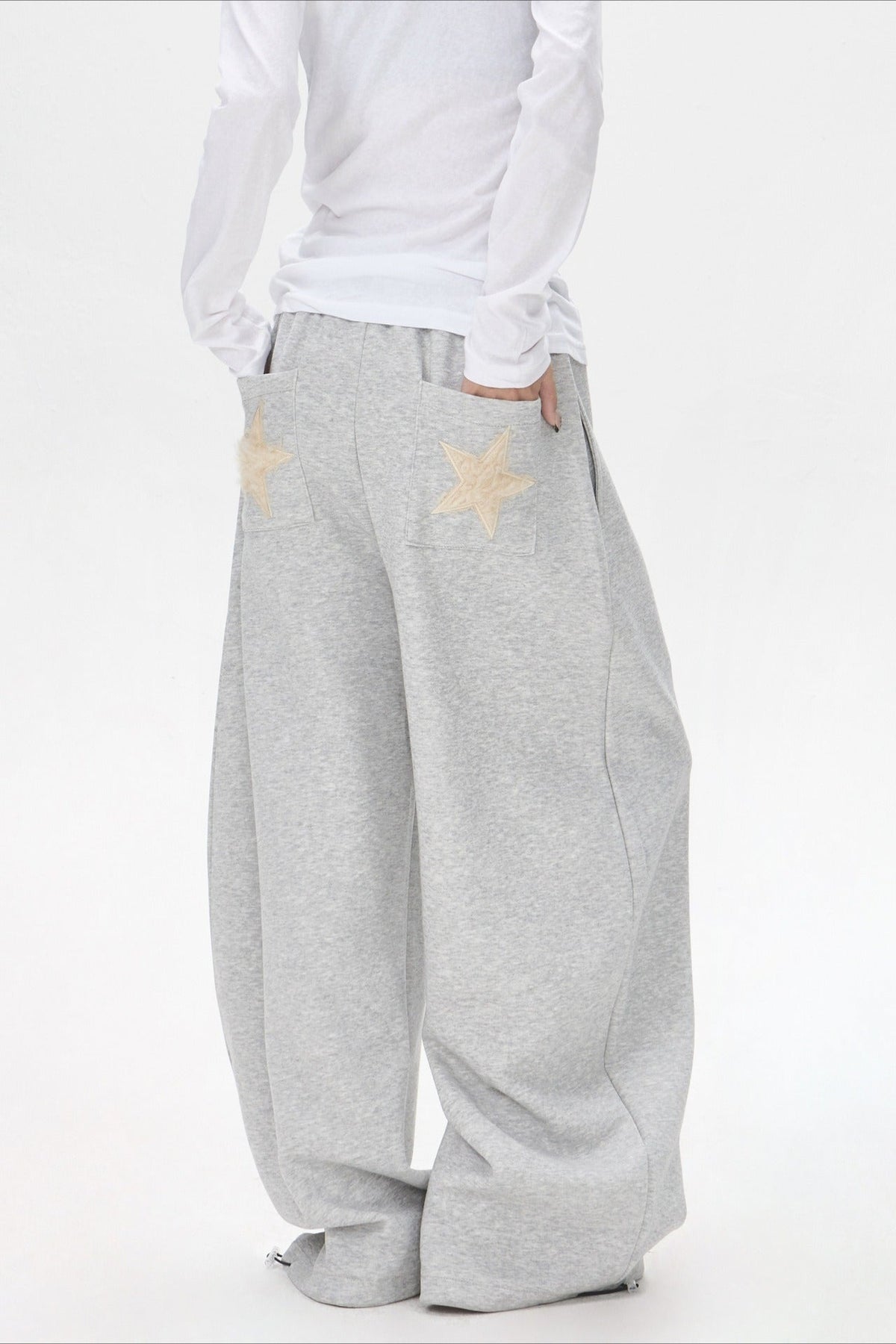 Vintage Star Embroidered Gray Loose Wide Leg Pants