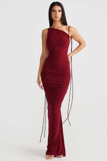 Cowl Neck Spaghetti Strap Backless Ruched Bodycon Maxi Dress - View 9