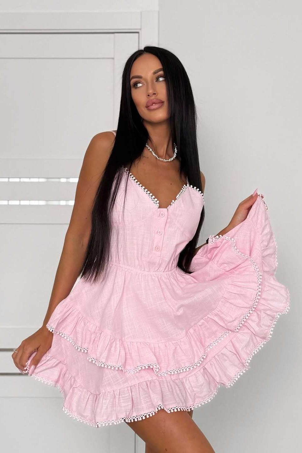 Asymmetric Cami Lace Patchwork Tie Waist Mini Dress