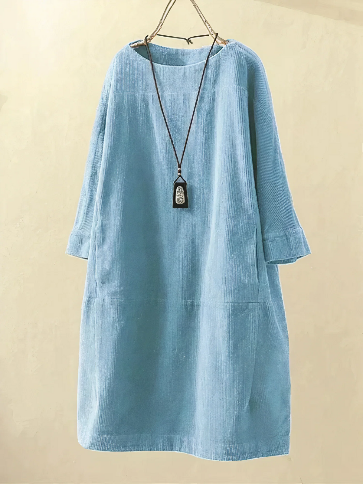Corduroy Oversized Long Sleeve Pocket Paneled Midi Dress - View 6