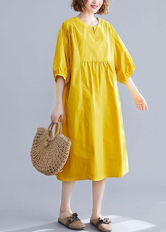 Puff Sleeve Round Neck Empire Waist Loose Oversized Midi Summer Dress - View 3