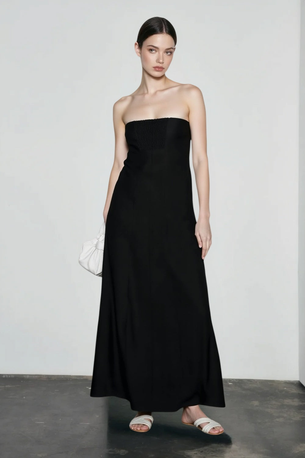 Strapless Bandeau Fitted Bodice A-Line Maxi Dress 6