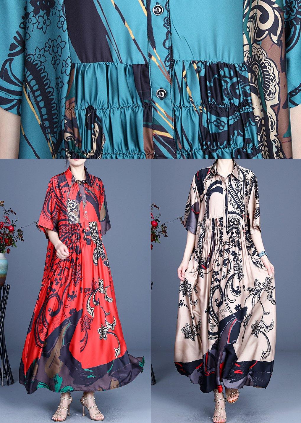 Paisley Print Collared Smocked Waist Short Sleeve Maxi Dress - View 5