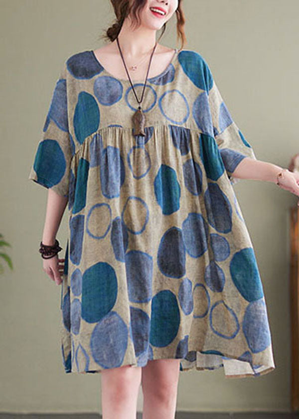 Oversized Crew Neck Short Sleeve Polka Dot A-Line Midi Dress - View 3