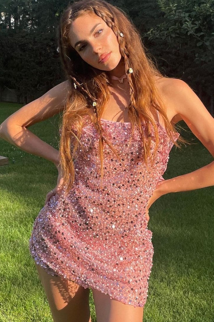 Sequin Spaghetti Strap Sweetheart Bodycon Mini Party Dress - View 2