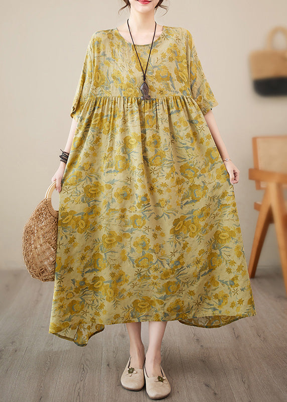 Floral Print Round Neck Dropped Shoulder Elbow Sleeve Dress - View 2
