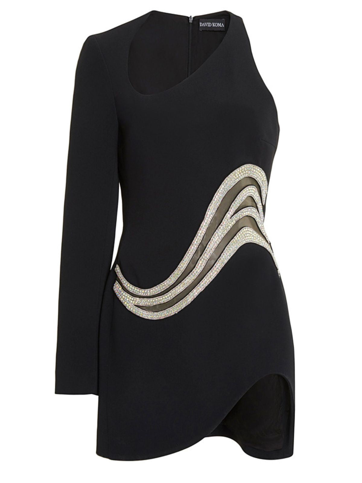 Rhinestone One Shoulder Long Sleeve Waist Cut Out Bandage Mini Dress - View 6